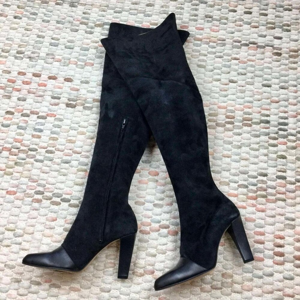 Escada Thigh-High Boots – Black Suede & Leather – Size 5.5B
